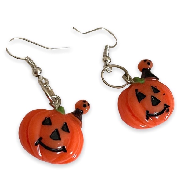 Artisan Jewelry - New Handmade Sterling Silver Halloween Pumpkin & Baby Pumpkin Dangle Earrings